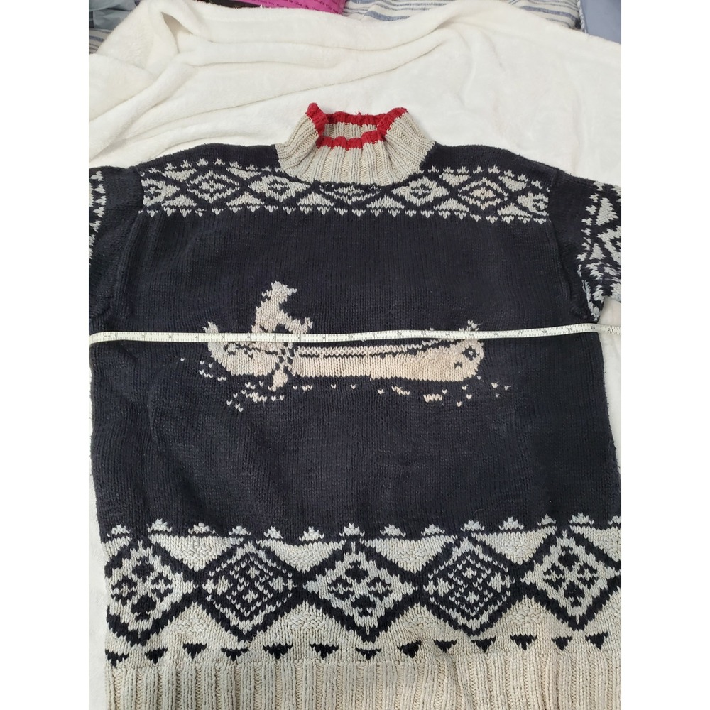 Lauren Ralph Lauren Hand Knit Canoe Fair Isle Linen Cotton Sweater Black Large - Picture 8 of 13